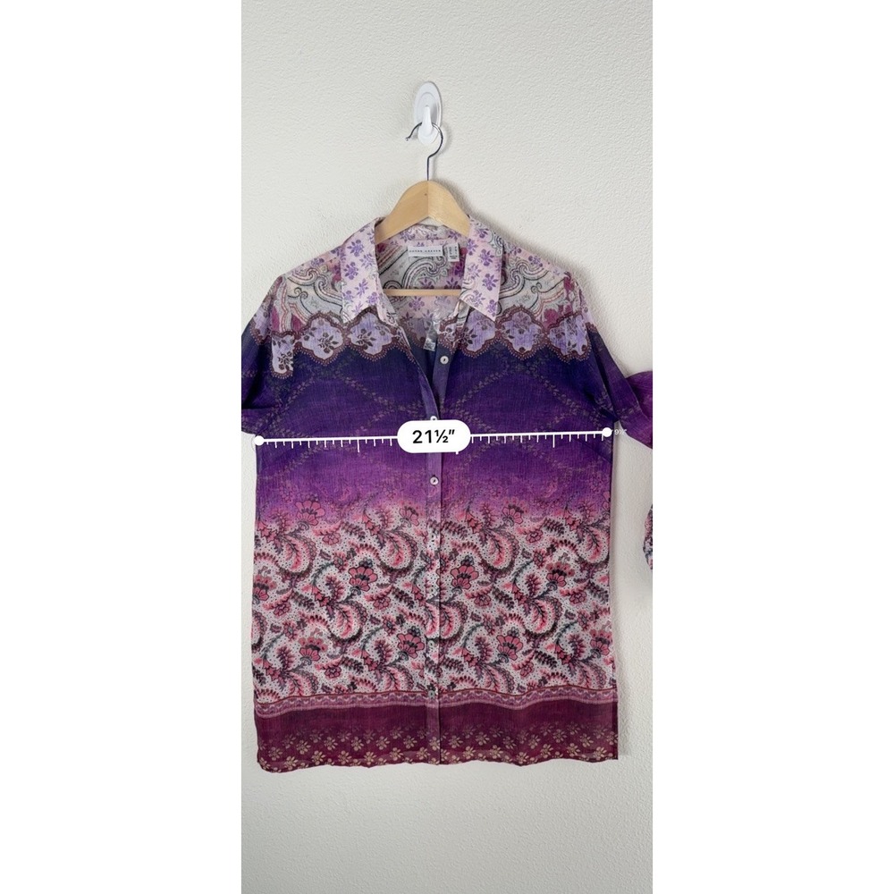 NEW Susan Graver Womens Medium Pink Purple Paisley Button Up Shirt Blouse - Picture 5 of 9